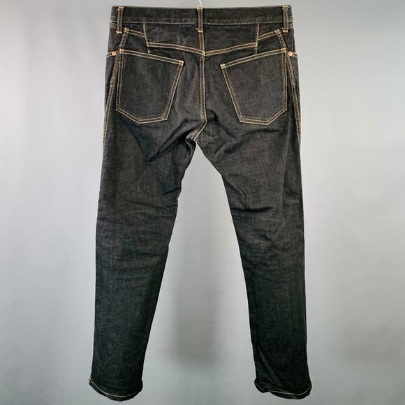 Size M Indigo Yellow Twill Cotton Blend Contrast Stitch Straight Jeans - Picture 3 of 6